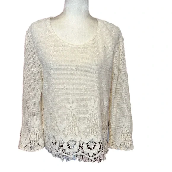 BKE Gimmicks Ivory Cotton Crochet Blouse L - Picture 1 of 7